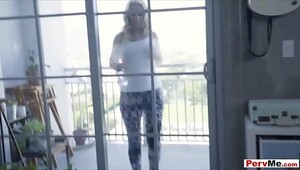 My busty stepmom wiping our windows with her huge tits