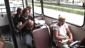 Chestnut babe fucking in public bus
