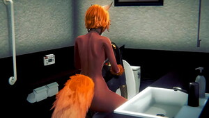 Furry Hentai - Anubis the dogboy with a foxygirl in a toilet - Japanese Asian Manga Anime Film Game Porn