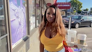 Shapely Jamaican girl unleashes her perfect black tits on a horny tourist