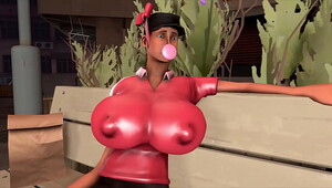 TF2 Femscout bubblegum breast expansion animation