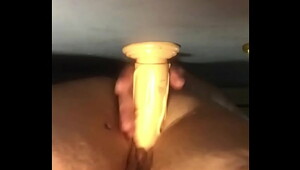 Solo play riding dildo on the wall